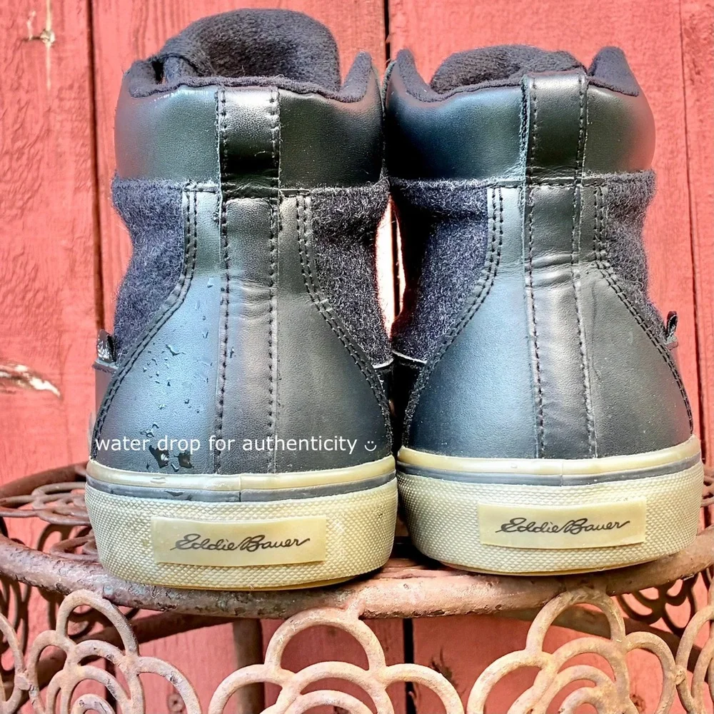 Eddie Bauer Black Leather Felt Wool High Top Shoes Storm Men 9.5 Women 11 EU 43